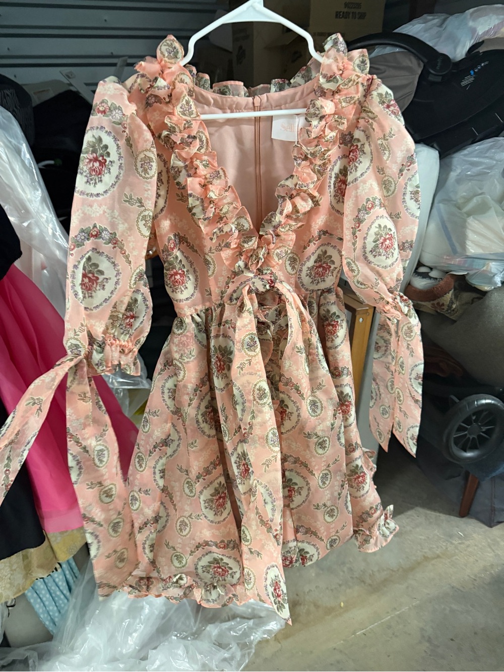 Selkie' Peach Floral Ruffle Dress with Bow Ties